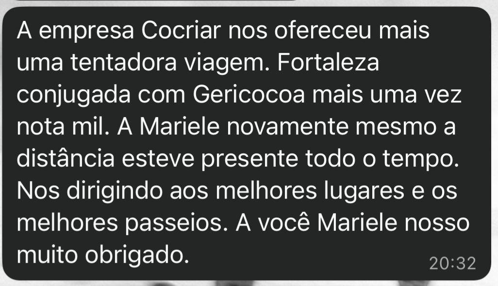 Feedback de cliente da Cocriar sobre a viagem