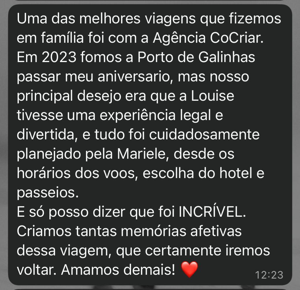 Feedback de cliente da Cocriar sobre a viagem