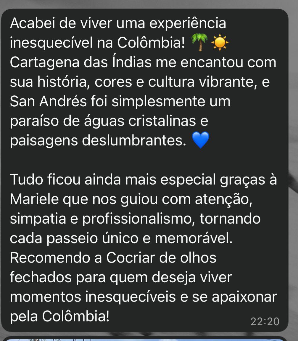 Feedback de cliente da Cocriar sobre a viagem